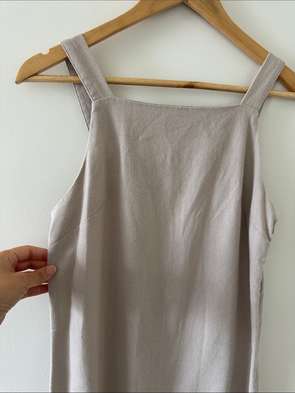 Commense Linen Blend Square Neck Maxi Dress Side Slits Beige Taupe XS Coastal - Picture 3 of 7